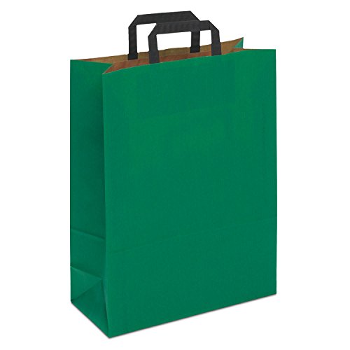 Papiertasche edel & stabil | 250 Stück grün 32+14x42 cm | Qualität aus deutscher Produktion | Tragetasche aus Papier | HUTNER von HUTNER