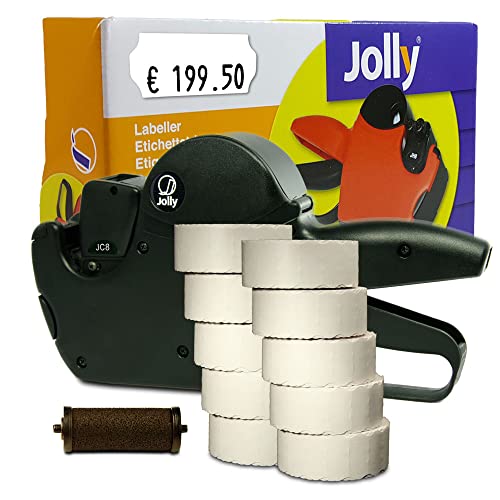 Preisauszeichner Set Jolly C8 inkl. 10 Rollen 26x12 Preisetiketten - weiss ablösbar + 1 Farbrolle | MHD Datumsauszeichner | HUTNER von HUTNER