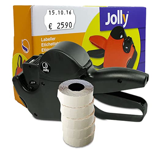 Preisauszeichner Set Jolly S14 inkl. 5 Rollen 26x16 Preisetiketten - weiss ablösbar | MHD Datumsauszeichner | HUTNER von HUTNER