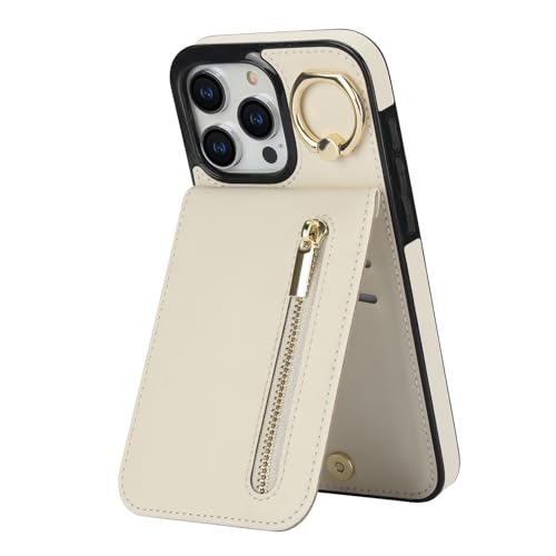 HUTRADE iPhone 15/15 Plus/15 Pro/15 Pro Max Geldbörsen-Hülle mit Bildschirmschutz, Reißverschluss-RFID-Kartenhalter & Ringständer – Leder-Handyhülle für Damen & Herren (Beige, iPhone 15 Pro Max) HUTRADE iPhone 15/15 Plus/15 Pro/15 Pro Max Geldbörsen-Hülle mit Bildschirmschutz, Reißverschluss-RFID-Kartenhalter & Ringständer – Leder-Handyhülle für Damen & Herren (Beige, iPhone 15 Pro Max) von HUTRADE