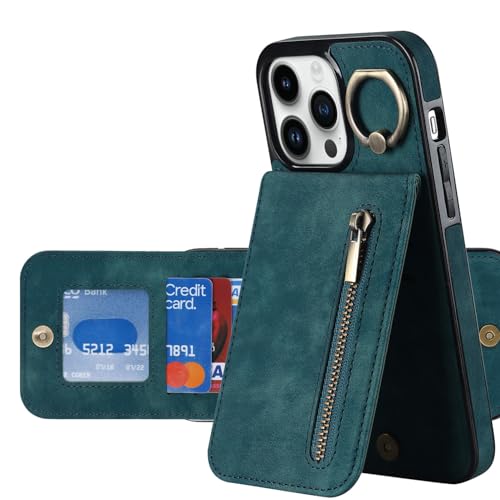 HUTRADE iPhone 15/15 Plus/15 Pro/15 Pro Max Geldbörsen-Hülle mit Bildschirmschutz, Reißverschluss-RFID-Kartenhalter & Ringständer – Leder-Handyhülle für Damen & Herren (Blau, iPhone 15 Pro Max) HUTRADE iPhone 15/15 Plus/15 Pro/15 Pro Max Geldbörsen-Hülle mit Bildschirmschutz, Reißverschluss-RFID-Kartenhalter & Ringständer – Leder-Handyhülle für Damen & Herren (Blau, iPhone 15 Pro Max) von HUTRADE