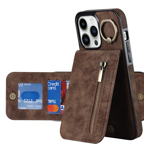 HUTRADE iPhone 15/15 Plus/15 Pro/15 Pro Max Geldbörsen-Hülle mit Bildschirmschutz, Reißverschluss-RFID-Kartenhalter & Ringständer – Leder-Handyhülle für Damen & Herren (Braun, iPhone 15 Pro Max) HUTRADE iPhone 15/15 Plus/15 Pro/15 Pro Max Geldbörsen-Hülle mit Bildschirmschutz, Reißverschluss-RFID-Kartenhalter & Ringständer – Leder-Handyhülle für Damen & Herren (Braun, iPhone 15 Pro Max) von HUTRADE