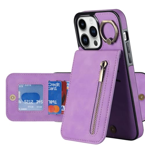HUTRADE iPhone 15/15 Plus/15 Pro/15 Pro Max Geldbörsen-Hülle mit Bildschirmschutz, Reißverschluss-RFID-Kartenhalter & Ringständer – Leder-Handyhülle für Damen & Herren (Lila, iPhone 15 Pro Max) HUTRADE iPhone 15/15 Plus/15 Pro/15 Pro Max Geldbörsen-Hülle mit Bildschirmschutz, Reißverschluss-RFID-Kartenhalter & Ringständer – Leder-Handyhülle für Damen & Herren (Lila, iPhone 15 Pro Max) von HUTRADE