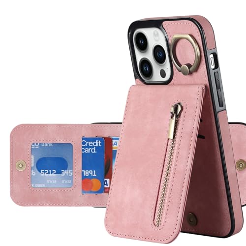 HUTRADE iPhone 15/15 Plus/15 Pro/15 Pro Max Geldbörsen-Hülle mit Bildschirmschutz, Reißverschluss-RFID-Kartenhalter & Ringständer – Leder-Handyhülle für Damen & Herren (Rosa, iPhone 15 Pro Max) HUTRADE iPhone 15/15 Plus/15 Pro/15 Pro Max Geldbörsen-Hülle mit Bildschirmschutz, Reißverschluss-RFID-Kartenhalter & Ringständer – Leder-Handyhülle für Damen & Herren (Rosa, iPhone 15 Pro Max) von HUTRADE