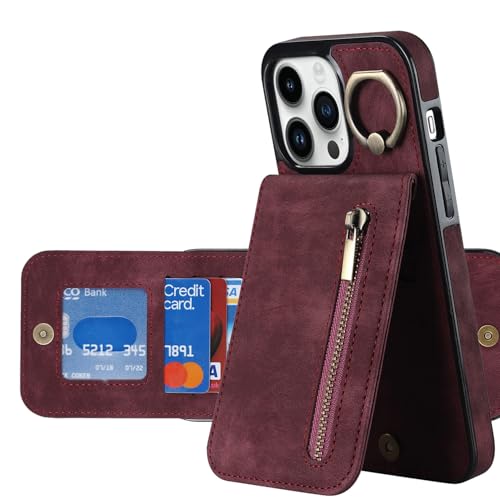 HUTRADE iPhone 15/15 Plus/15 Pro/15 Pro Max Geldbörsen-Hülle mit Bildschirmschutz, Reißverschluss-RFID-Kartenhalter & Ringständer – Leder-Handyhülle für Damen & Herren (Rot, iPhone 15 Pro Max) HUTRADE iPhone 15/15 Plus/15 Pro/15 Pro Max Geldbörsen-Hülle mit Bildschirmschutz, Reißverschluss-RFID-Kartenhalter & Ringständer – Leder-Handyhülle für Damen & Herren (Rot, iPhone 15 Pro Max) von HUTRADE
