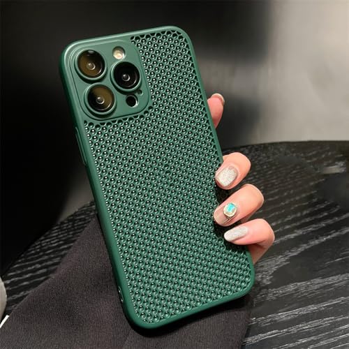 HUUMAGIC Kühlende Mesh-Skin-Glaslinsen-Schutzhülle für iPhone 15 14 11 12 13 Pro Max Plus Wärmeableitungsmatte Hartabdeckung, Dunkelgrün, Für iPhone 12 von HUUMAGIC