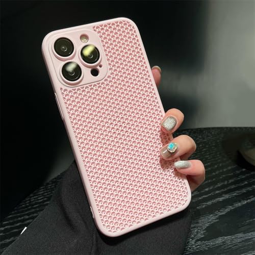 HUUMAGIC Kühlende Mesh-Skin-Glaslinsen-Schutzhülle für iPhone 15 14 11 12 13 Pro Max Plus Wärmeableitungsmatte Hartabdeckung, Pink, für iPhone 11Pro Max von HUUMAGIC