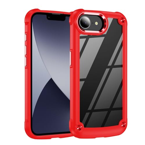 HUUMAGIC Luxuriöse, robuste Schutzhülle für iPhone 16 15 14 13 12 11 Pro Max 16 Plus 16e, Silikon-Stoßfänger, transparente Hartschale (für iPhone 16 Plus/Rot) von HUUMAGIC