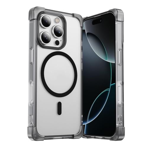 HUUMAGIC Wireless Charge Armor Matte Hülle für iPhone 16 15 14 13 12 11 Pro Max Plus Transparente Hülle (für iPhone 13 Pro/Schwarz) von HUUMAGIC