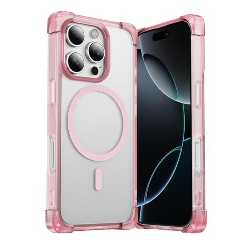 HUUMAGIC Wireless Charge Armor Matte Hülle für iPhone 16 15 14 13 12 11 Pro Max Plus Transparente Hülle (für iPhone 13 Pro Max/Pink) von HUUMAGIC