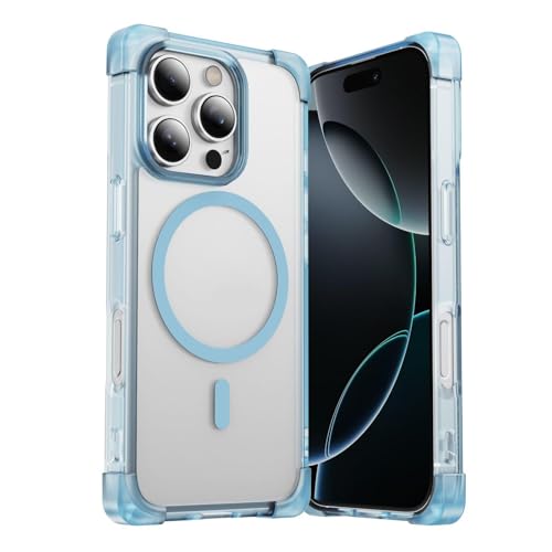 HUUMAGIC Wireless Charge Armor Matte Hülle für iPhone 16 15 14 13 12 11 Pro Max Plus Transparente Hülle (für iPhone 15 Pro Max/Blau) von HUUMAGIC