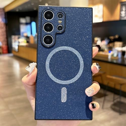 Luxuriöse Glitzer-Lederhülle für Samsung Galaxy S25 S24 S23 S22 Ultra Plus, magnetische kabellose Ladehülle, Marineblau, für Samsung S25 Plus Luxuriöse Glitzer-Lederhülle für Samsung Galaxy S25 S24 S23 S22 Ultra Plus, magnetische kabellose Ladehülle, Marineblau, für Samsung S25 Plus von HUUMAGIC