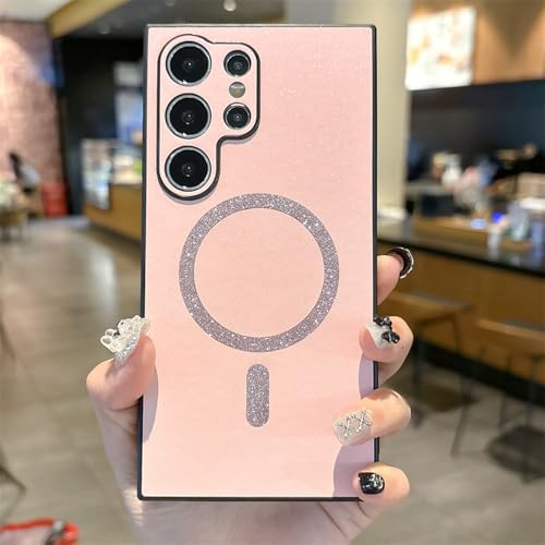 Luxuriöse Glitzer-Lederhülle für Samsung Galaxy S25 S24 S23 S22 Ultra Plus, magnetische kabellose Ladehülle, Pink, für Samsung S22 Plus Luxuriöse Glitzer-Lederhülle für Samsung Galaxy S25 S24 S23 S22 Ultra Plus, magnetische kabellose Ladehülle, Pink, für Samsung S22 Plus von HUUMAGIC