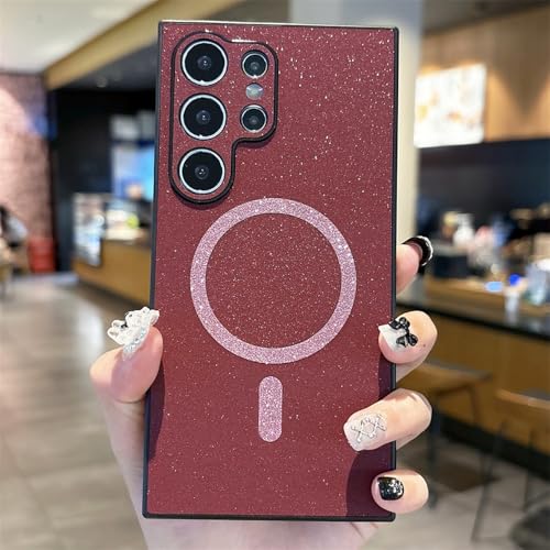 Luxuriöse Glitzer-Lederhülle für Samsung Galaxy S25 S24 S23 S22 Ultra Plus, magnetische kabellose Ladehülle, Weinrot, für Samsung S22Ultra Luxuriöse Glitzer-Lederhülle für Samsung Galaxy S25 S24 S23 S22 Ultra Plus, magnetische kabellose Ladehülle, Weinrot, für Samsung S22Ultra von HUUMAGIC
