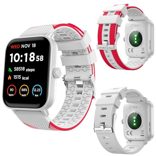 Fashion Smartwatch Fitness Tracker Herren Damen mit Telefonfunktion [2 Uhrenarmbänder] Alexa eingebaute, 1.8” HD Sportuhr mit Schlafmonitor Schrittzähler, IP68 Wasserdicht Fitnessuhr für Android iOS von HUYVMAY