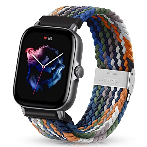 HUZU Nylon Armband für Amazfit GTS/GTS 4/GTS 4 Mini, 20mm Verstellbares Elastisch Ersatzarmband für Amazfit GTS 2/GTS 2 Mini/GTS 2e/GTS 3, Geflochtenes Sportarmband für Amazfit Bip/Bip Lite von HUZU