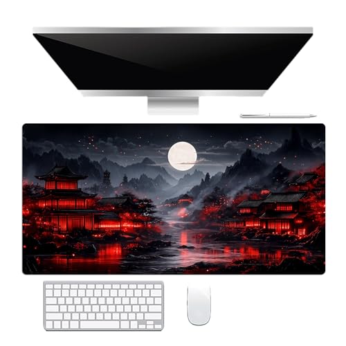 HVEST Japanisches Gaming-Mauspad, schwarz und rot, Vollmond-Mauspad, Laptop-/Computer-Tastaturmatte mit rutschfester Gummiunterseite und genähtem Rand für Spiel, Büro, Zuhause, 80 x 40 cm HVEST Japanisches Gaming-Mauspad, schwarz und rot, Vollmond-Mauspad, Laptop-/Computer-Tastaturmatte mit rutschfester Gummiunterseite und genähtem Rand für Spiel, Büro, Zuhause, 80 x 40 cm von HVEST