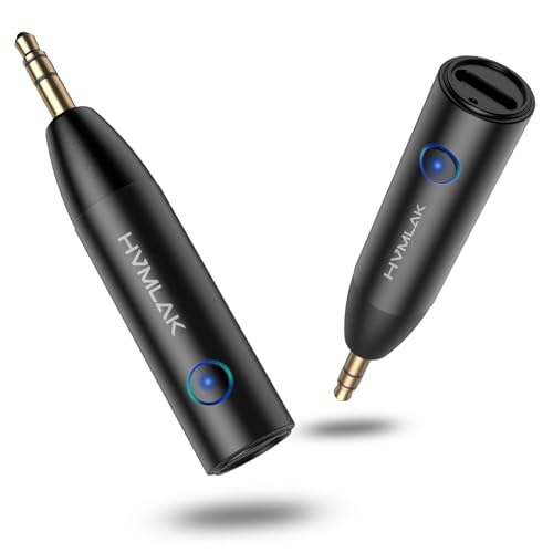 HVMLAK Aux Bluetooth Adapter Auto, Bluetooth 5.3 Empfänger Klinke 3.5 mit Stärkerem Mikrofon, für Auto und Heim Stereo, Musik Streaming, Freisprechanrufe, CD-Sound, Metallschale, 1 Stück von HVMLAK
