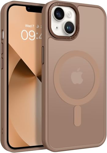 HVTDAZCR Magnetische Schutzhülle für iPhone 13/iPhone 14, [kompatibel mit MagSafe], transparent, matt, dünn, stoßfest, Retro, strapazierfähig, rutschfest, für iPhone 14 und iPhone 13, Braun von HVTDAZCR