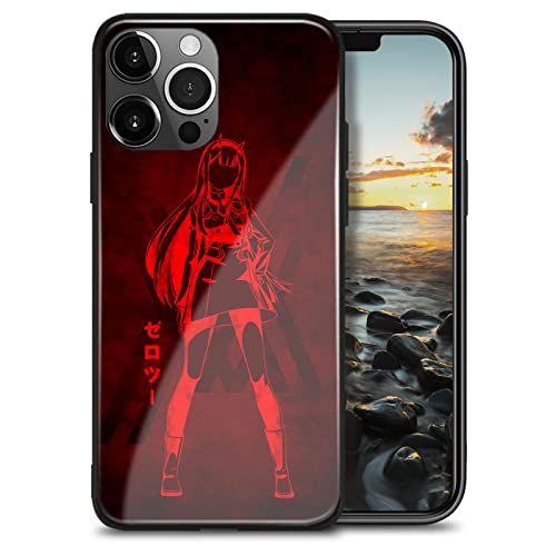 Anime Glänzende Glasschutzhülle für iPhone 13, Manga-Druck, Handy-Hüllen (Zero Two 002, für iPhone 13) von HWLHJJ