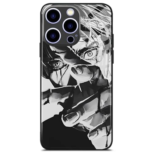 HWLHJJ Gojo Satoru JJK Beliebte stoßfeste Anime-Handyhülle, wasserdichte TPU-Glasschale, Manga-Rollen-Design, Schutzhülle für iPhone 14 von HWLHJJ