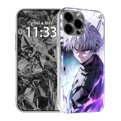 HWLHJJ Killua Zoldyck HxH Anime Role Design TPU gehärtetes Glas stoßfeste Silber Handyhülle, Manga-Muster, wasserdichte Schutzhülle für iPhone 14 von HWLHJJ