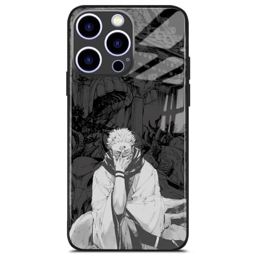 HWLHJJ Sukuna JJK Anime-Handyhülle aus gehärtetem Glas, wasserfest und stoßfest, Schutzhülle, Manga-Fans für iPhone 15 Pro von HWLHJJ