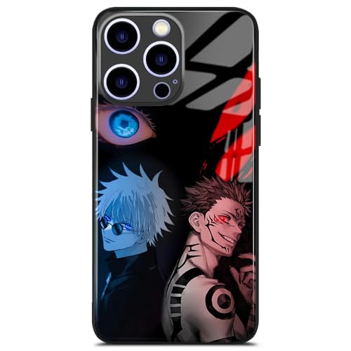 HWLHJJ wasserdichte japanische Anime-Handyhülle, personalisiertes Cover, stoßfeste Glas-Schale (Gojo und Sukuna,für iPhone 12) von HWLHJJ