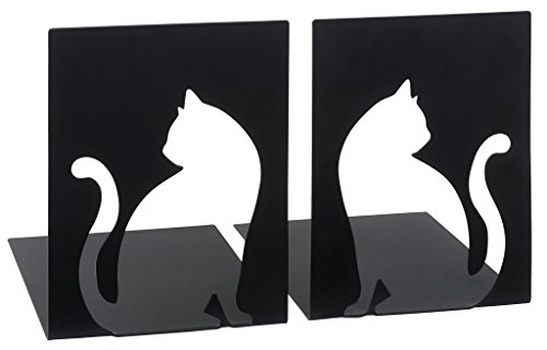 moses. libri_x Buchstützen Katzen, 2er-Set Buchständer aus Metall, Zwei schwarze Metall-Buchstützen mit wunderschön ausgestanzten Katzen, In einer Geschenkbox, 16 cm x 16 cm x 12,5 cm von HWTONG