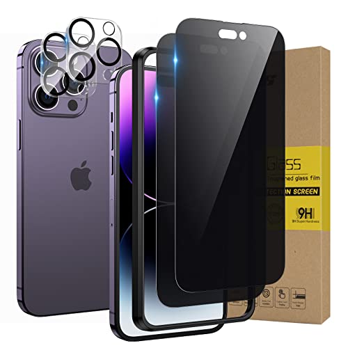 HWeggo 2+2PACK iPhone 14 Pro Max Blickschutz-Displayschutzfolie mit Kameraobjektivschutz,Kostenloses Case mit einfachem Installationstablett von HWeggo