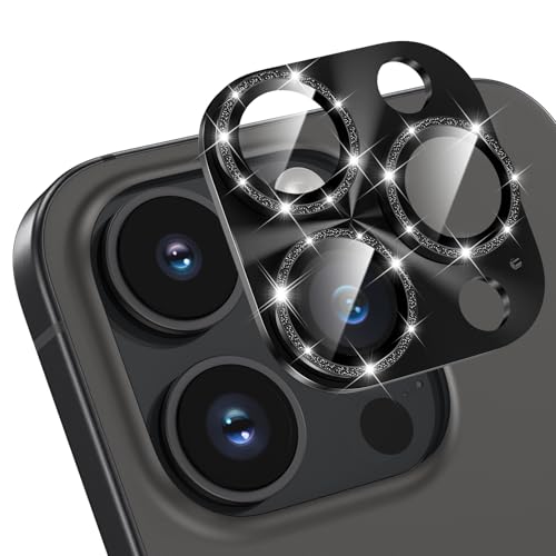 HWeggo Bling Kameraschutz für iPhone 15 Pro/iPhone 15 Pro Max Kamera Schutz, [Kratzfest, Stabil], Ultra-Klar 9H Härte Kameraschutz SCHWARZ von HWeggo