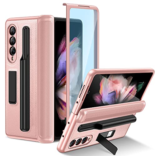 HWeggo Handyhülle für Samsung Galaxy Z Fold 3 Hülle mit S Pen Halter und Magnetische Ständer,Samsung Z Fold 3 Case mit Displayschutzfolie,Anti-Kratz Stoßfest Schutzhülle mit Scharnier-Schutz von HWeggo