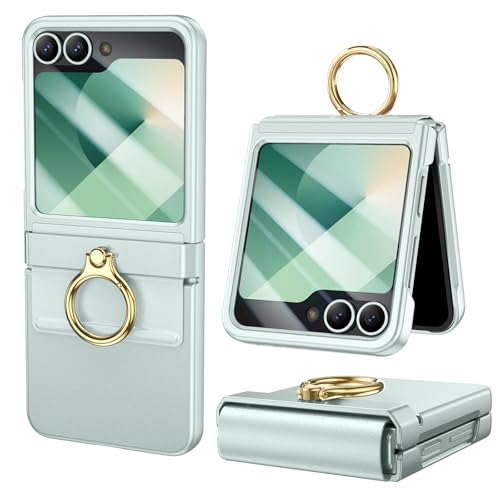 HWeggo Handyhülle für Samsung Galaxy Z Flip 6 Hülle,Ultradünne für Samsung Z Flip 6 Schutzhülle mit äußerem Bildschirmschutz und Ring,Stoßfest Kratzfest Leichte Schutzhülle-Mint-GRÜN von HWeggo