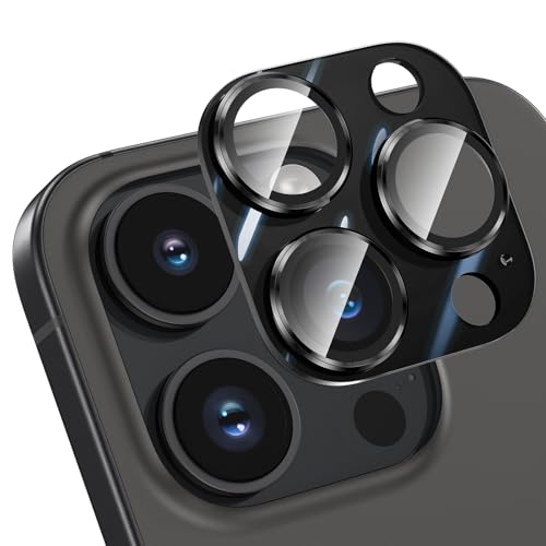 HWeggo Kameraschutz für iPhone 15 Pro/Pro Max, [Kratzfest, Stabil], Ultra-Klar 9H Härte Schutz für Kamera, Schwarz von HWeggo
