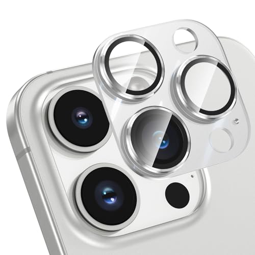 HWeggo Kameraschutz für iPhone 15 Pro/Pro Max, [Kratzfest, Stabil], Ultra-Klar 9H Härte Schutz für Kamera, Silber von HWeggo