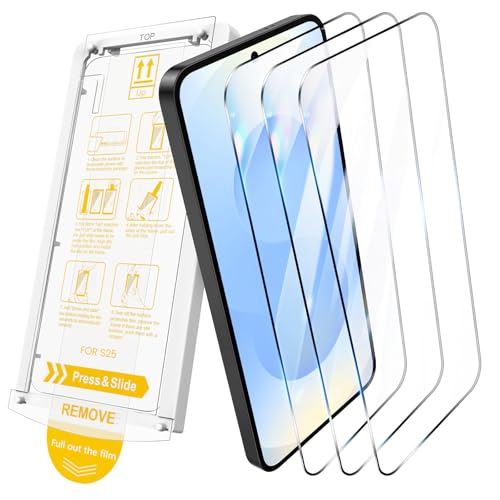 HWeggo für Samsung S25 Panzerglas mit 3 Pack, Einfache Installation mit Pull Strip Alignment Frame, Unterstützung Fingerabdruck Entsperren, HD Clear 9H Härte Gehärtetem Glas Film von HWeggo