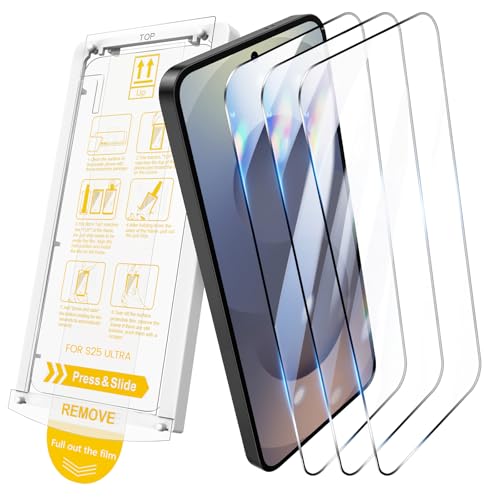 HWeggo für Samsung S25 Ultra Panzerglas mit 3 Pack, Einfache Installation mit Pull Strip Alignment Frame, Unterstützung Fingerabdruck Entsperren, HD Clear 9H Härte Gehärtetem Glas Film von HWeggo