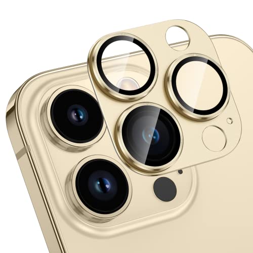 HWeggo für iPhone 14 Pro/iPhone 14 Pro Max Kameraschutz,9H gehärtetes Glas,Einteiliges Aluminiumlegierung Metall Kamera Schutz,HD Klar Anti-Kratzer Kamera Displayschutzfolie(Gold) von HWeggo