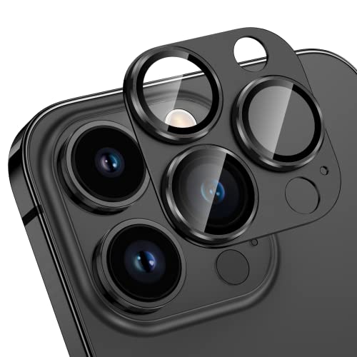 HWeggo für iPhone 14 Pro/iPhone 14 Pro Max Kameraschutz,9H gehärtetes Glas,Einteiliges Aluminiumlegierung Metall Kamera Schutz,HD Klar Anti-Kratzer Kamera Displayschutzfolie(Space Schwarz) von HWeggo