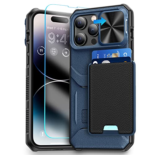 HWeggo für iPhone 14 Pro Hülle,iPhone 14 Pro Handyhülle mit Kartenhalter und Schiebe-Kamera-Abdeckung Militärisch stoßfest und robust,Hülle für iPhone 14 Pro 5G 2022,6.1"(Blau) von HWeggo