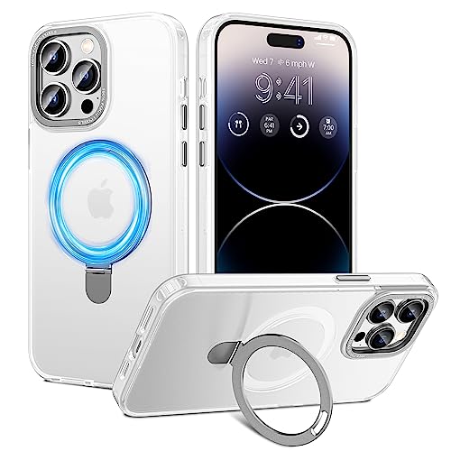 HWeggo für iPhone 14 Pro Max Hülle Magnetisch,Kompatibel mit Magsafe,Durchscheinende Matt rutschfeste Handyhülle mit Unsichtbar Ständer,Militärische Stoßfeste Schutzhülle,6.7"(Klar-weiß) von HWeggo