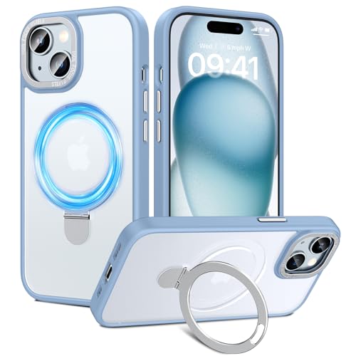 HWeggo für iPhone 15 Hülle Magnetisch,Kompatibel mit Magsafe,Durchscheinende Matt rutschfeste Handyhülle mit Unsichtbar Ständer,Militärische Stoßfeste Schutzhülle(Blau) von HWeggo