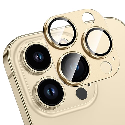 HWeggo für iPhone 15 Pro/iPhone 15 Pro Max Kameraschutz,9H gehärtetes Glas,Einteiliges Aluminiumlegierung Metall Kamera Schutz,HD Klar Anti-Kratzer Kamera Displayschutzfolie(Gold) von HWeggo