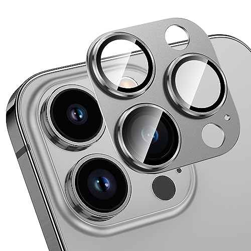 HWeggo für iPhone 15 Pro/iPhone 15 Pro Max Kameraschutz,9H gehärtetes Glas,Einteiliges Aluminiumlegierung Metall Kamera Schutz,HD Klar Anti-Kratzer Kamera Displayschutzfolie(Grau) von HWeggo