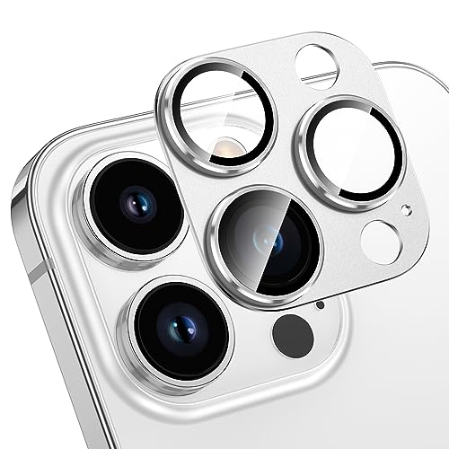 HWeggo für iPhone 15 Pro/iPhone 15 Pro Max Kameraschutz,9H gehärtetes Glas,Einteiliges Aluminiumlegierung Metall Kamera Schutz,HD Klar Anti-Kratzer Kamera Displayschutzfolie(Silber) von HWeggo