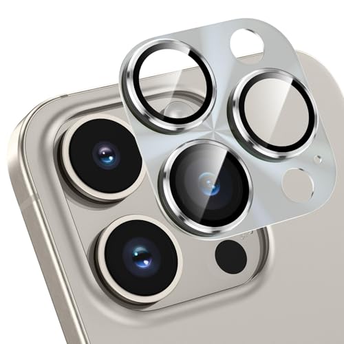 HWeggo für iPhone 15 Pro/iPhone 15 Pro Max Kameraschutz,9H gehärtetes Glas,Einteiliges Aluminiumlegierung Metall Kamera Schutz,HD Klar Anti-Kratzer Kamera Displayschutzfolie,Titan von HWeggo