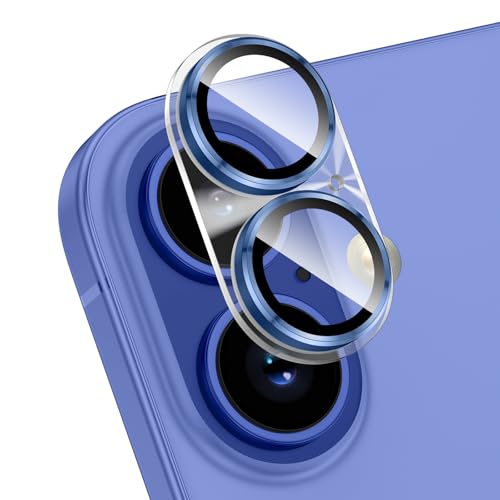 HWeggo für iPhone 16 / iPhone 16 Plus Kamera Objektivschutz 9H Kameraabdeckung aus gehärtetem Glas All-in-One Aluminiumlegierung Metall Anti-Scratch Case Friendly, Blau von HWeggo