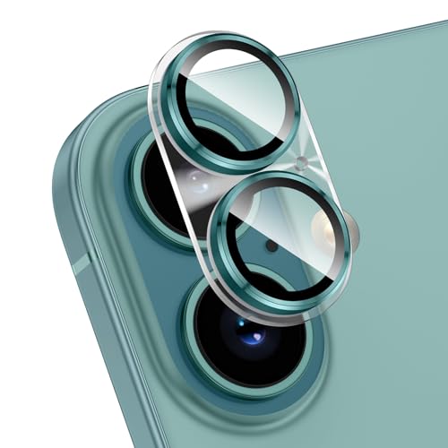 HWeggo für iPhone 16 / iPhone 16 Plus Kamera Objektivschutz 9H Kameraabdeckung aus gehärtetem Glas All-in-One Aluminiumlegierung Metall Anti-Scratch Case Friendly, Grün von HWeggo