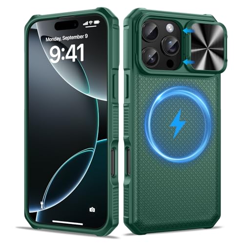 HWeggo für iPhone 16 Pro Max 6.9" Magnetic Hülle,Kompatibel mit MagSafe&Slide Kamera Push Window Holder Cover,Military Grade Bumper Edge Protective Phone Case (Grün) von HWeggo
