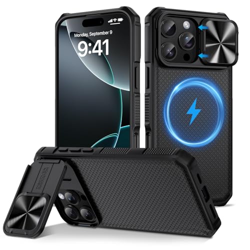HWeggo für iPhone 16 Pro Max 6.9" Magnetic Hülle,Kompatibel mit MagSafe&Slide Kamera Push Window Holder Cover,Military Grade Bumper Edge Protective Phone Case,Schwarz von HWeggo